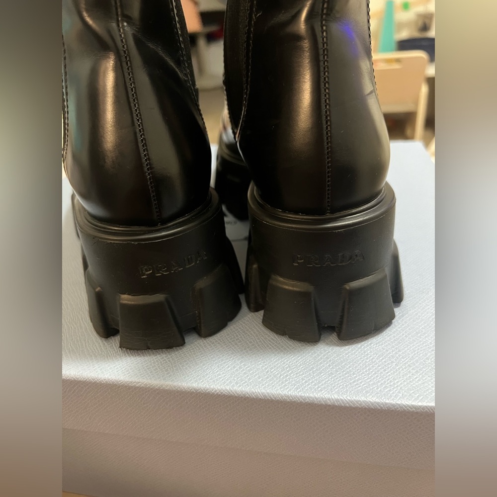 Prada - Monolith Brushed Leather Chelsea Boots - Picture 9 of 13
